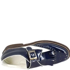 Scarpe Con Fibbia Da Golf Donna In Pelle Bianca E Vernice Blu