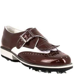 Scarpe Con Fibbia Da Golf Uomo In Pelle Bianca E Vernice Bordeaux