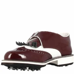 Scarpe Con Fibbia Da Golf Uomo In Pelle Bianca E Vernice Bordeaux