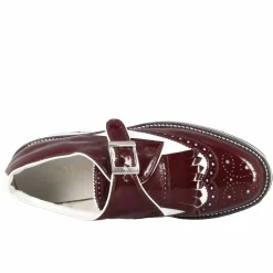 Scarpe Con Fibbia Da Golf Uomo In Pelle Bianca E Vernice Bordeaux