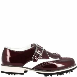 Scarpe Con Fibbia Da Golf Donna In Pelle Bianca E Vernice Bordeaux