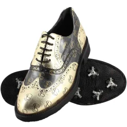 Scarpe Da Golf Da Donna Bicolore In Pelle Pieno Fiore Nero E Oro