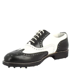 Scarpe Da Golf Da Donna Bicolore Bianco E Nero Artigianale In Pelle