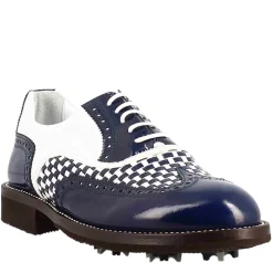 Scarpe Da Golf Da Donna Colore Blu E Bianco Dettagli Brogue Artigianali In Pelle