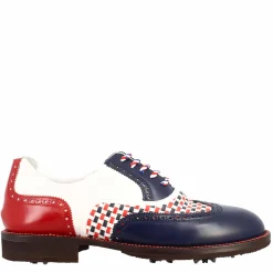 Scarpe Da Golf Da Donna Colore Blu E Rosso Dettagli Brogue Artigianali In Pelle
