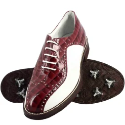 Scarpe Da Golf Da Donna Colore Bianco E Bordeaux Cocco Artigianali In Pelle