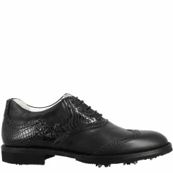 Scarpe Da Golf Da Donna Colore Nero Cocco Dettagli Brogue Artigianali In Pelle