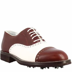 Scarpe Da Golf Da Donna LRP Artigianali In Pelle Colore Bianco E Marrone Con Dettagli Brogue