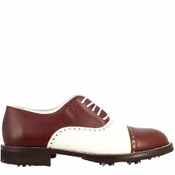 Scarpe Da Golf Da Donna LRP Artigianali In Pelle Colore Bianco E Marrone Con Dettagli Brogue