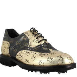 Scarpe Da Golf Da Uomo Bicolore In Pelle Pieno Fiore Nero E Oro