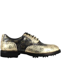 Scarpe Da Golf Da Uomo Bicolore In Pelle Pieno Fiore Nero E Oro