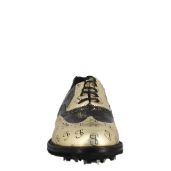 Scarpe Da Golf Da Uomo Bicolore In Pelle Pieno Fiore Nero E Oro