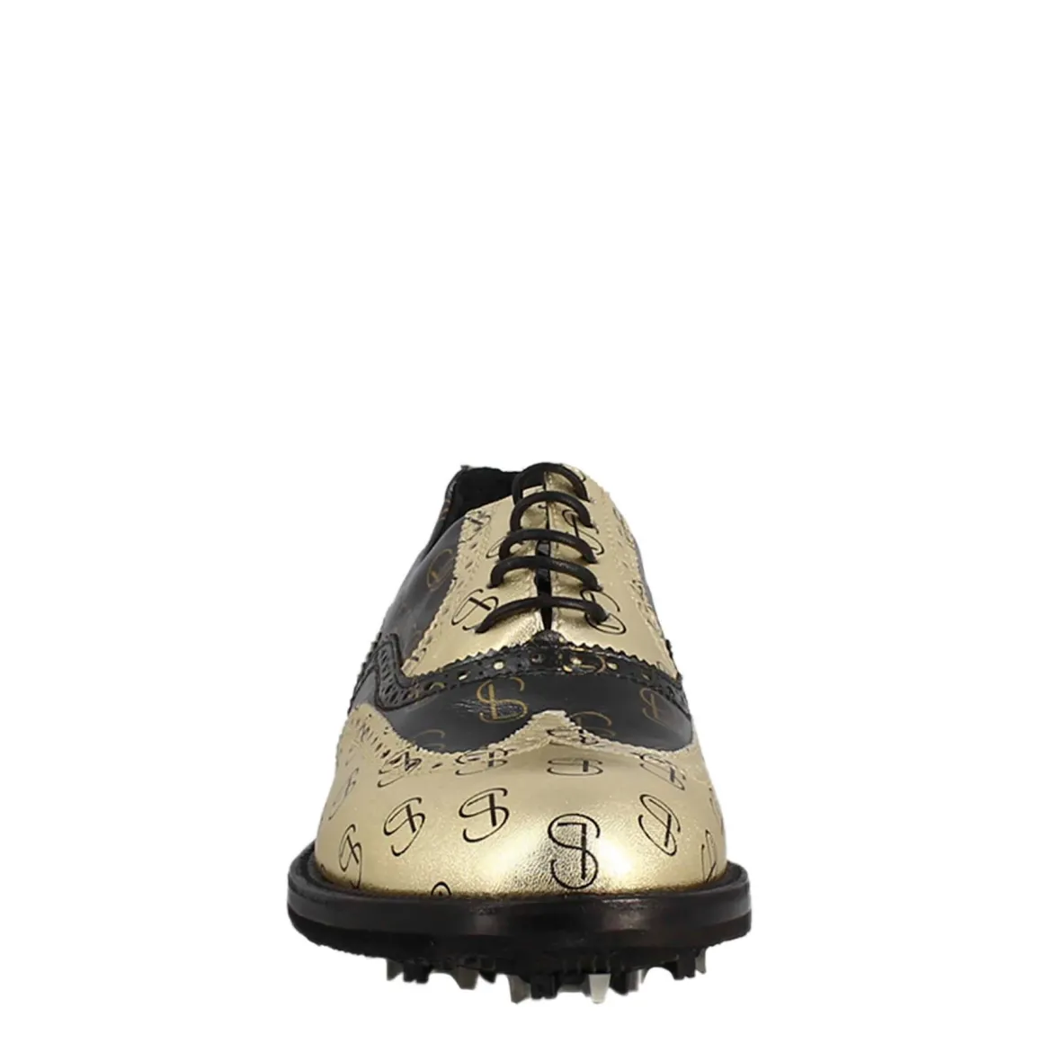 Scarpe Da Golf Da Uomo Bicolore In Pelle Pieno Fiore Nero E Oro