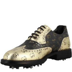 Scarpe Da Golf Da Uomo Bicolore In Pelle Pieno Fiore Nero E Oro