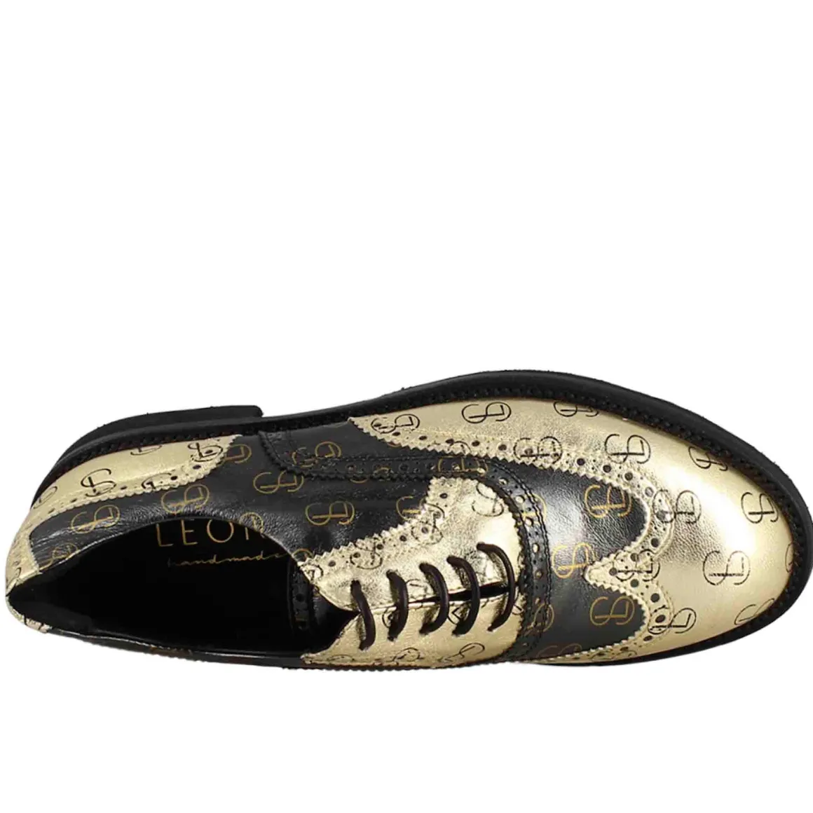 Scarpe Da Golf Da Uomo Bicolore In Pelle Pieno Fiore Nero E Oro