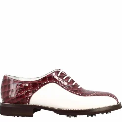 Scarpe Da Golf Da Uomo Colore Bianco E Bordeaux Cocco Artigianali In Pelle
