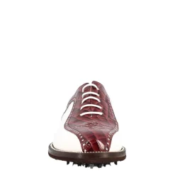 Scarpe Da Golf Da Uomo Colore Bianco E Bordeaux Cocco Artigianali In Pelle