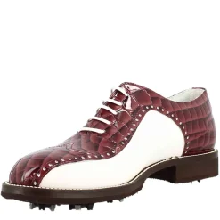 Scarpe Da Golf Da Uomo Colore Bianco E Bordeaux Cocco Artigianali In Pelle