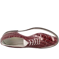 Scarpe Da Golf Da Uomo Colore Bianco E Bordeaux Cocco Artigianali In Pelle