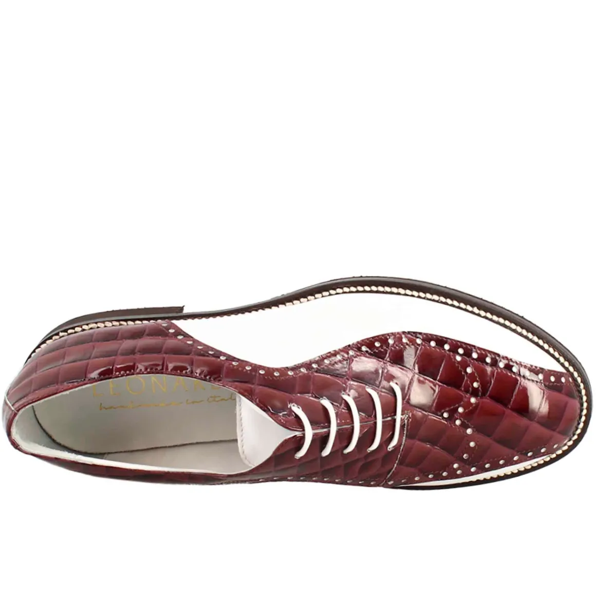 Scarpe Da Golf Da Uomo Colore Bianco E Bordeaux Cocco Artigianali In Pelle