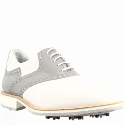 Scarpe Da Golf Da Uomo Colore Bianco E Grigio Dettagli Brogue Artigianali In Pelle