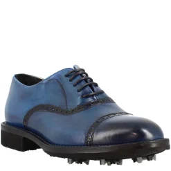 Scarpe Da Golf Da Uomo Colore Blu Dettagli Brogue Artigianali In Pelle