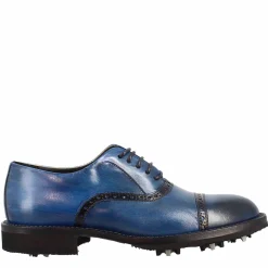 Scarpe Da Golf Da Uomo Colore Blu Dettagli Brogue Artigianali In Pelle