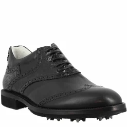 Scarpe Da Golf Da Uomo Colore Nero Cocco Dettagli Brogue Artigianali In Pelle
