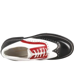 Scarpe Da Golf Donna Artigianali In Pelle Pieno Fiore Nero/bianco/rosso