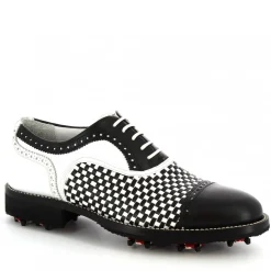 Scarpe Da Golf Donna Classiche Artigianali In Pelle Bianca Nera