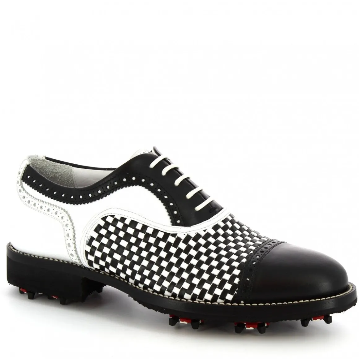 Scarpe Da Golf Donna Classiche Artigianali In Pelle Bianca Nera