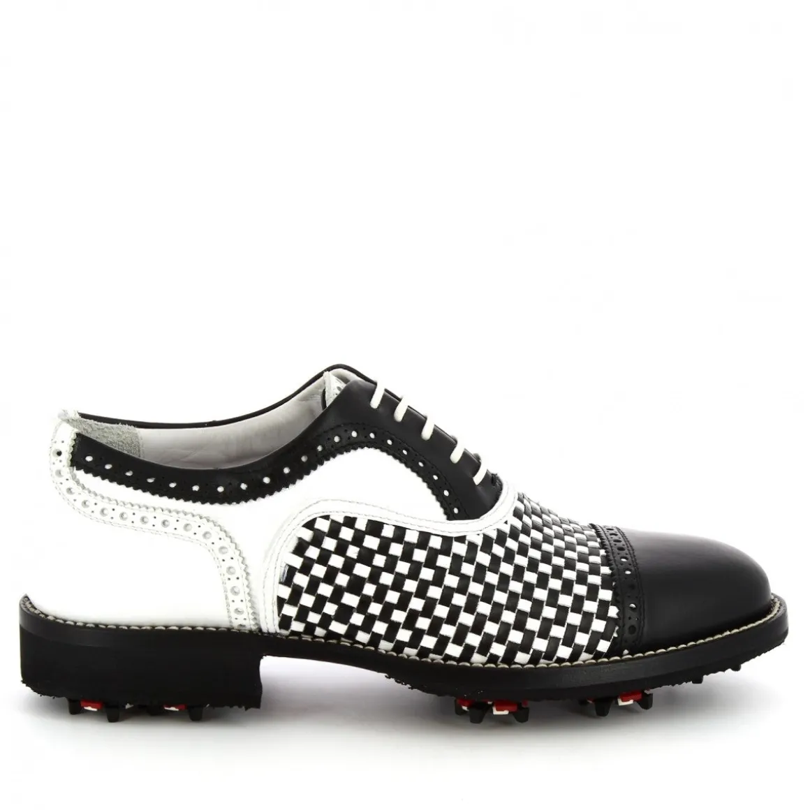 Scarpe Da Golf Donna Classiche Artigianali In Pelle Bianca Nera