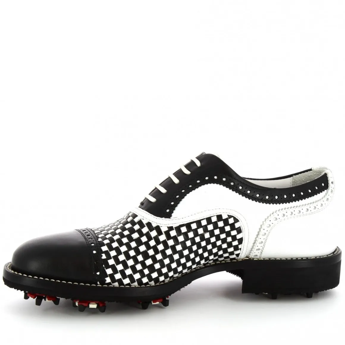 Scarpe Da Golf Donna Classiche Artigianali In Pelle Bianca Nera
