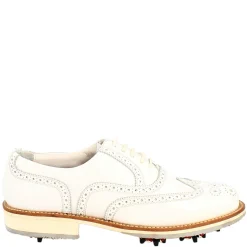 Scarpe Da Golf Donna Classiche Brogues Artigianali In Pelle Bianca
