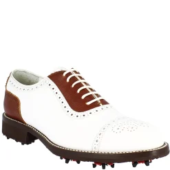 Scarpe Da Golf Donna Classiche Artigianali In Pelle Bianca Marrone