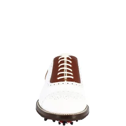 Scarpe Da Golf Donna Classiche Artigianali In Pelle Bianca Marrone