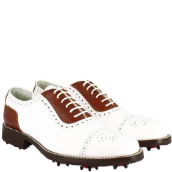 Scarpe Da Golf Donna Classiche Artigianali In Pelle Bianca Marrone