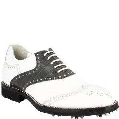 Scarpe Da Golf Donna Classiche Artigianali In Pelle Bianca Grigia