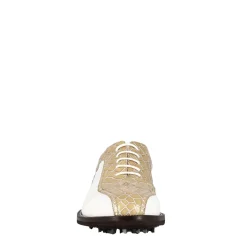 Scarpe Da Golf Donna In Pelle Bicolore Bianca E Beige Con Stampa Cocco