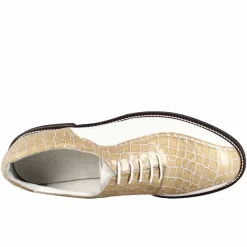 Scarpe Da Golf Donna In Pelle Bicolore Bianca E Beige Con Stampa Cocco