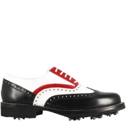 Scarpe Da Golf Uomo Artigianali In Pelle Pieno Fiore Nero Bianco Rosso