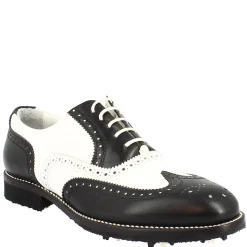 Scarpe Da Golf Uomo Bicolore Bianco/nero Artigianale In Pelle