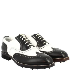 Scarpe Da Golf Uomo Bicolore Bianco/nero Artigianale In Pelle
