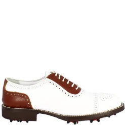 Scarpe Da Golf Uomo Classiche Artigianali In Pelle Bianca Marrone