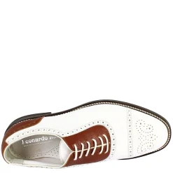 Scarpe Da Golf Uomo Classiche Artigianali In Pelle Bianca Marrone