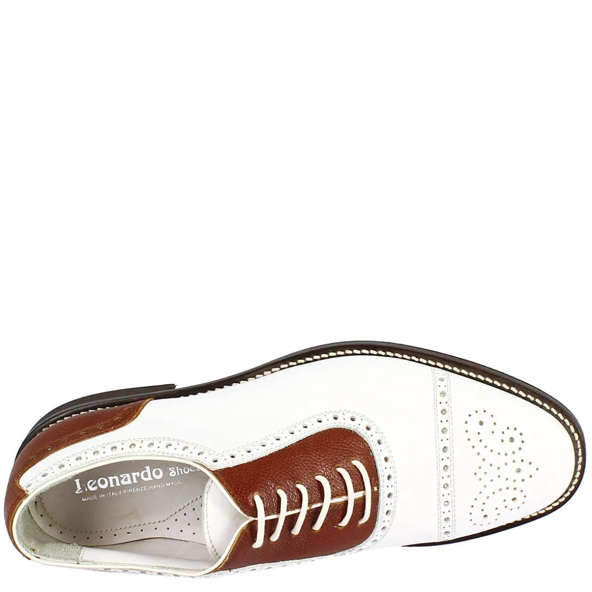 Scarpe Da Golf Uomo Classiche Artigianali In Pelle Bianca Marrone