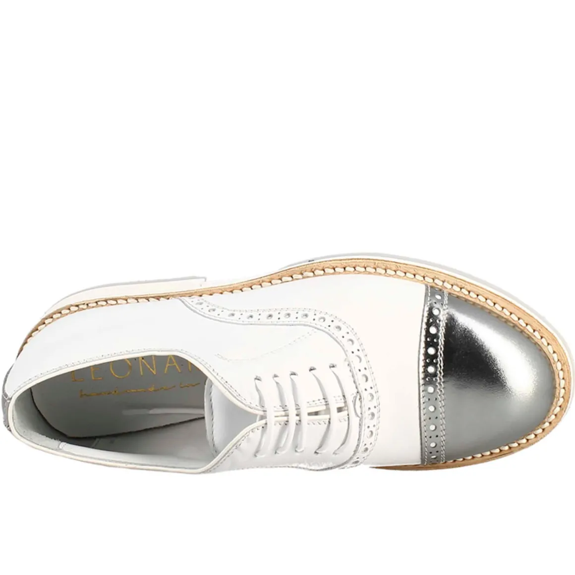 Scarpe Golf Da Donna Artigianali In Pelle Bianco E Dettagli In Argento