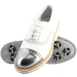 Scarpe Golf Da Donna Artigianali In Pelle Bianco E Dettagli In Argento