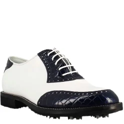Scarpe Golf Da Donna Artigianali In Pelle Bianco E Cocco Blu