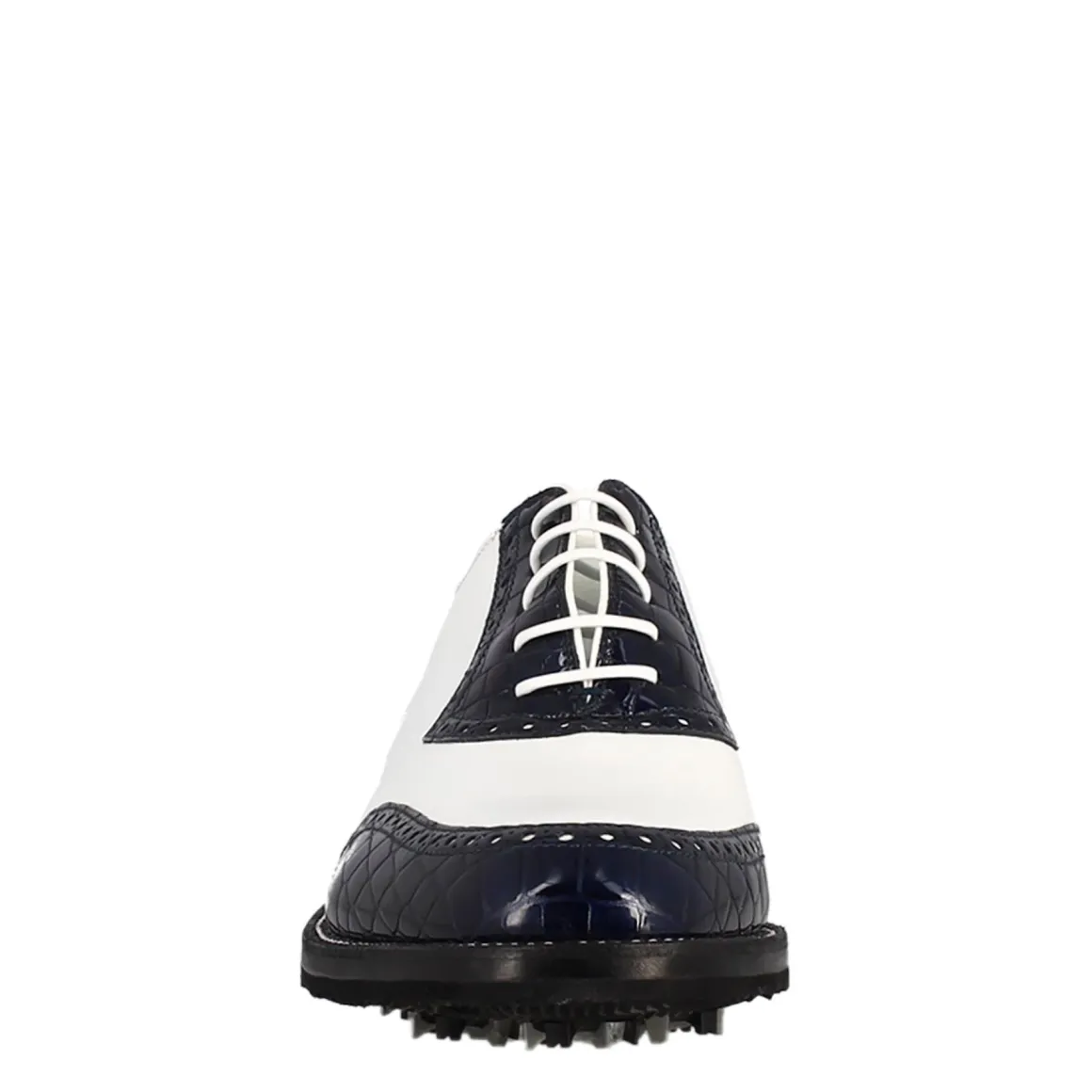 Scarpe Golf Da Donna Artigianali In Pelle Bianco E Cocco Blu